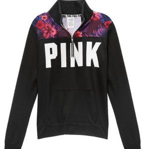 Pink VS Quarter Zip Black & Floral Sweater